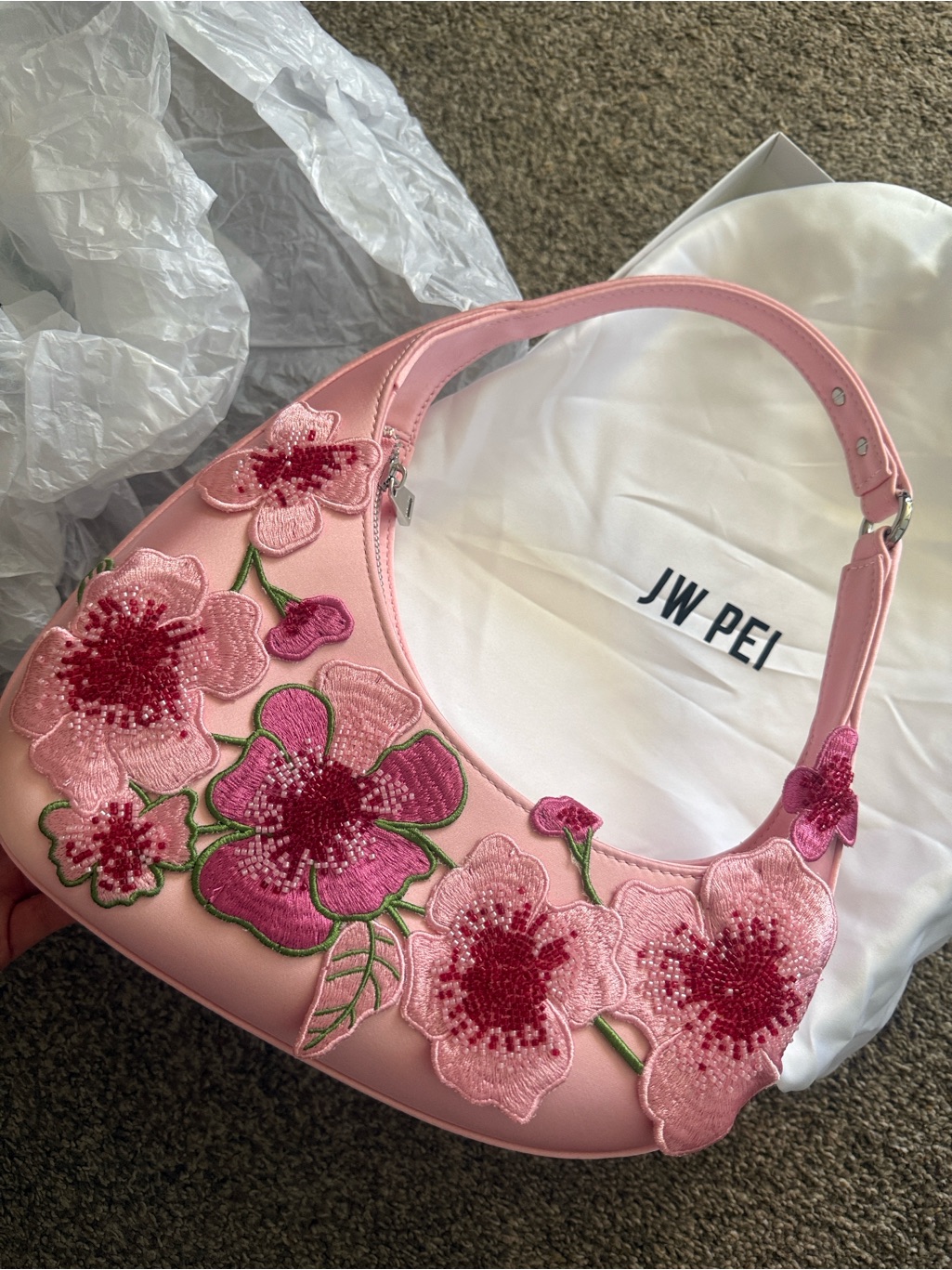 Jw Pei Pink Embroidered Flower Purse Bag